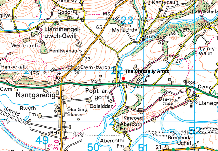 Map of the area around Llandeilo